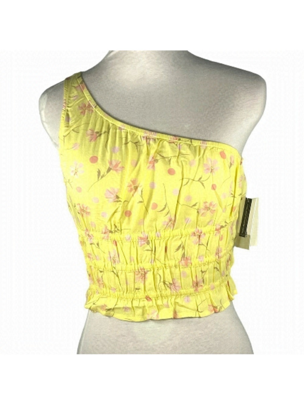 BP crop top one shoulder shirred waist yellow lemonade Sophie florals size S
